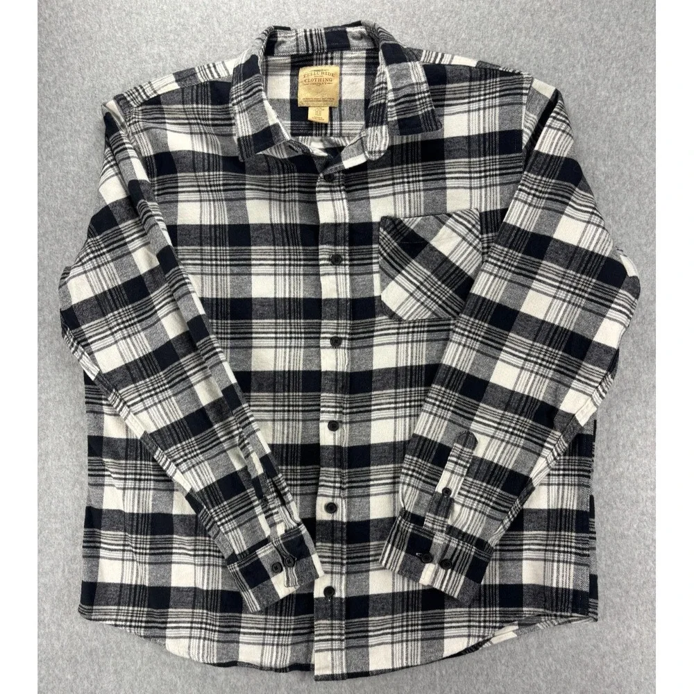 Telluride Flannel Shirt Mens XL Black White Plaid Cotton Workwear Lumberjack - Picture 1 of 13